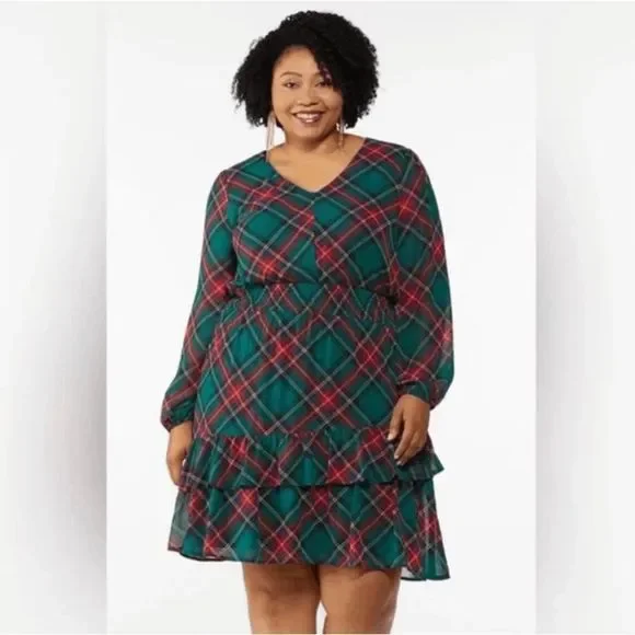 Cato | Dresses | Catonwt Smocked Waist Plaid Green Red Holiday Dress Size Xl  Msrp 69 | Poshmark